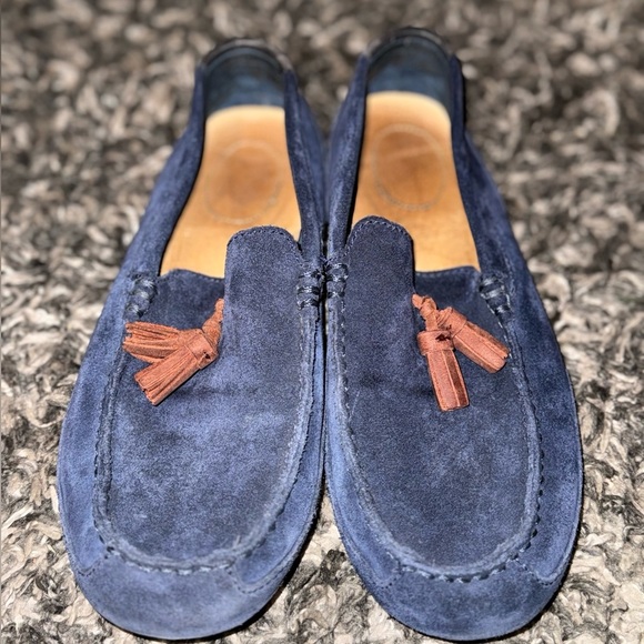 Men's Blue Suede Loafers with Tassels - Picture 1 of 10